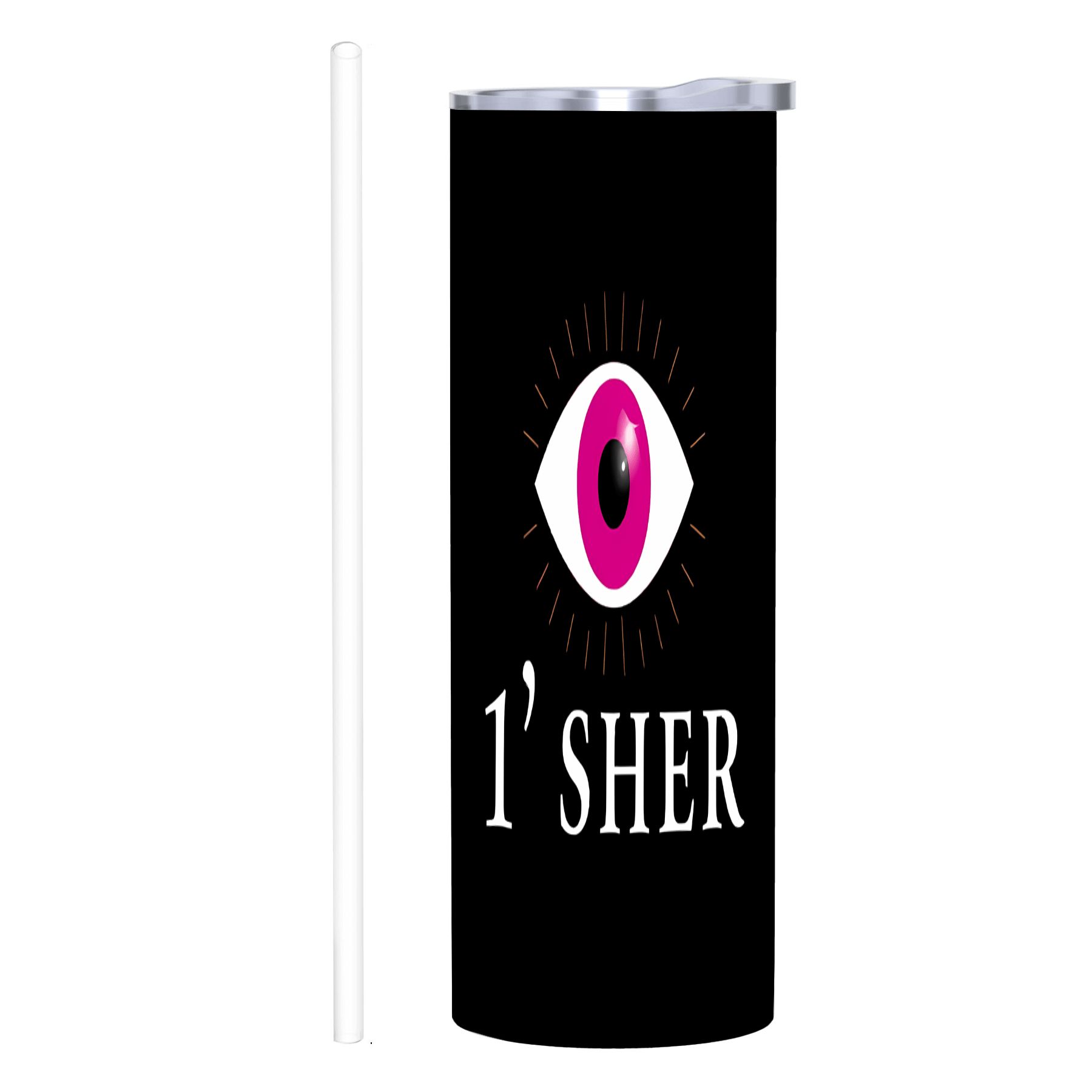 Sher Text 20 oz Stainless Steel Insulated Tumbler - Modern Black Body with Eye ...