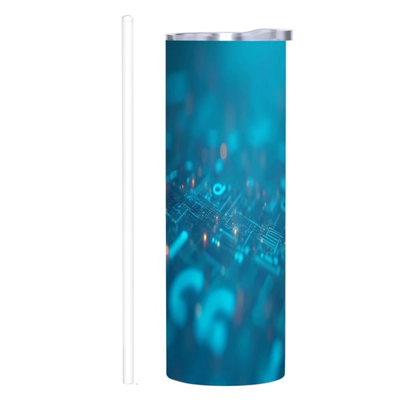 20 oz Stainless Steel Insulated Tumbler - Modern Tech-Inspired Design with Board Pattern & Glowing Dots - Perfect for Home Office & Car