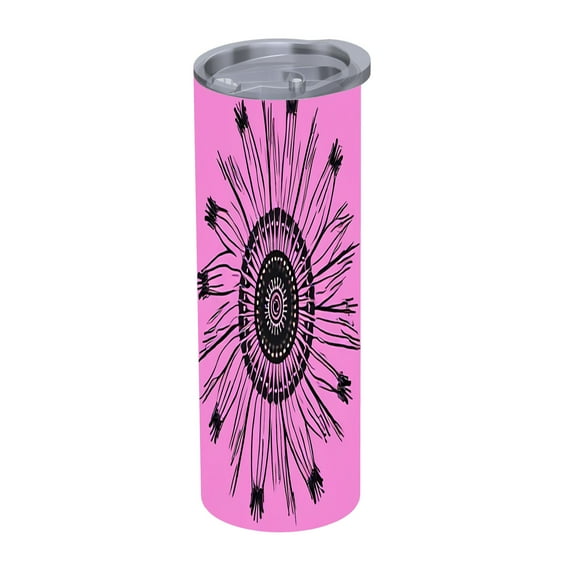 20 oz Stainless Steel Insulated Tumbler - Pink with Black Floral Pattern Double Wall Travel Mug with Lid & Straw for Home Office & Car