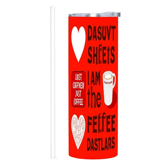 20 oz Stainless Steel Insulated Tumbler - Playful Red Design with Fun Text & Coffee Cup Illustration Perfect for Home Office & Travel