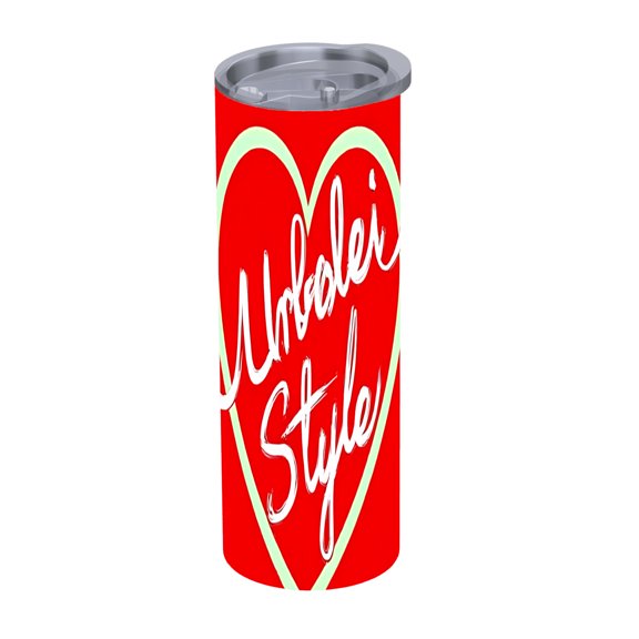 20 oz Stainless Steel Insulated Tumbler - Red with Green Heart & ' Unbleei Style ' - Reusable Travel Mug with Lid & Straw for Home Office Car