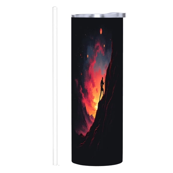 20 oz Stainless Steel Insulated Tumbler - Stunning Cliffside Design with Fiery Landscape & Starry Sky - Perfect for Home Office & Travel