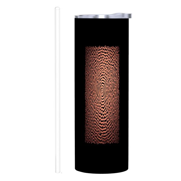 20 oz Stainless Steel Insulated Tumbler - Unique Black & Orange Fingerprint Pattern Double Wall Travel Mug with Lid & Straw