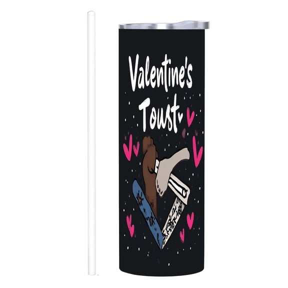20 oz Stainless Steel Insulated Tumbler - Valentine ' s Tour Design with Cartoon Animals & Hearts Perfect for Home Office & Travel