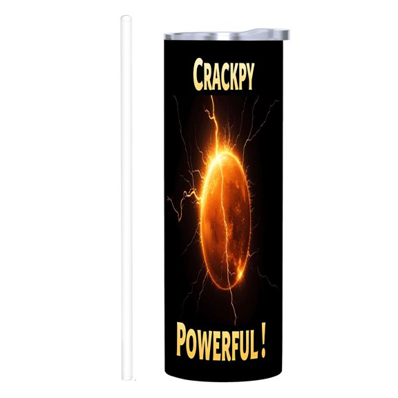 20 oz Stainless Steel Insulated Tumbler - Vibrant Orange Orb & Lightning Design Double Wall Travel Mug with Lid & Straw for Home Office Car