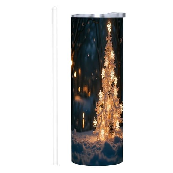 20 oz Stainless Steel Insulated Tumbler - Winter-Themed Christmas Tree Design with Glowing Snowflakes Perfect for Home Office & Travel
