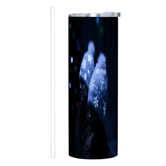 20 oz Stainless Steel Insulated Tumbler - Winter-Themed Design with Illuminated Snow Hats Perfect for Home Office & Travel