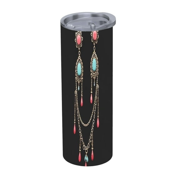 20 oz Stainless Steel Insulated Tumbler with Elegant Pink Bead Design Silver Lid & Straw - Perfect for Home Office & Travel