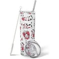 thumbnail image 1 of 20 oz Strawberry Cow Print Tumbler - Insulated Skinny Cup with Straw & Lid, Cute Cow Pattern Design - Ideal Birthday Gift for Women, Cow-Themed Decor Accessories, 1 of 6