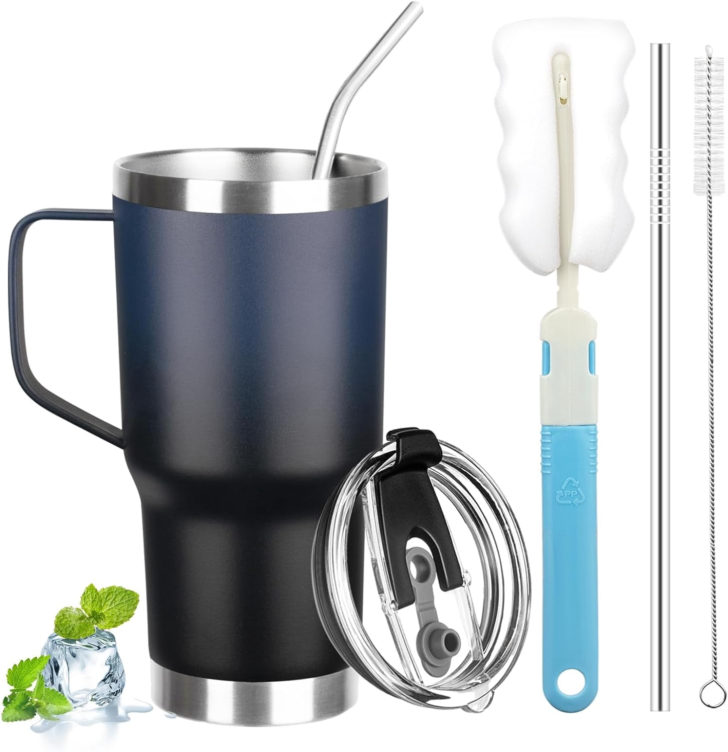 20 oz Tumbler with Handle, Stainless Steel Insulated Tumbler with Lid ...