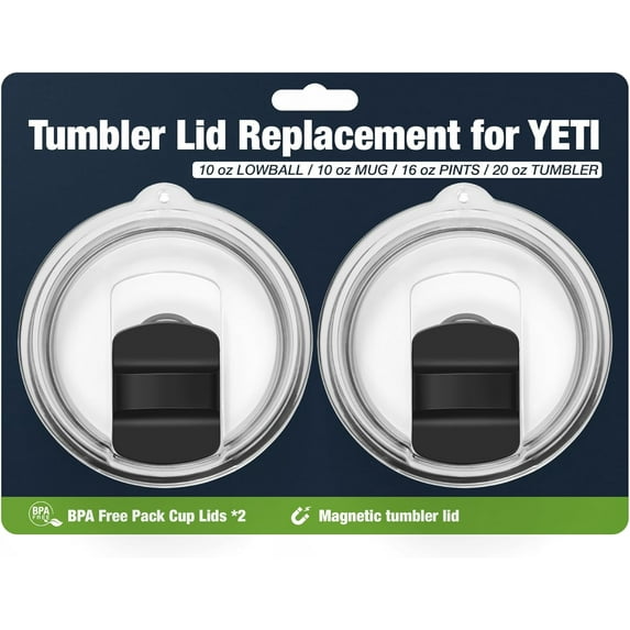 20 oz Tumbler Lids for YETI,Magnetic Tumbler Lid Replacement for YETI,BPA Free 2 Pack Black Tumbler Lids