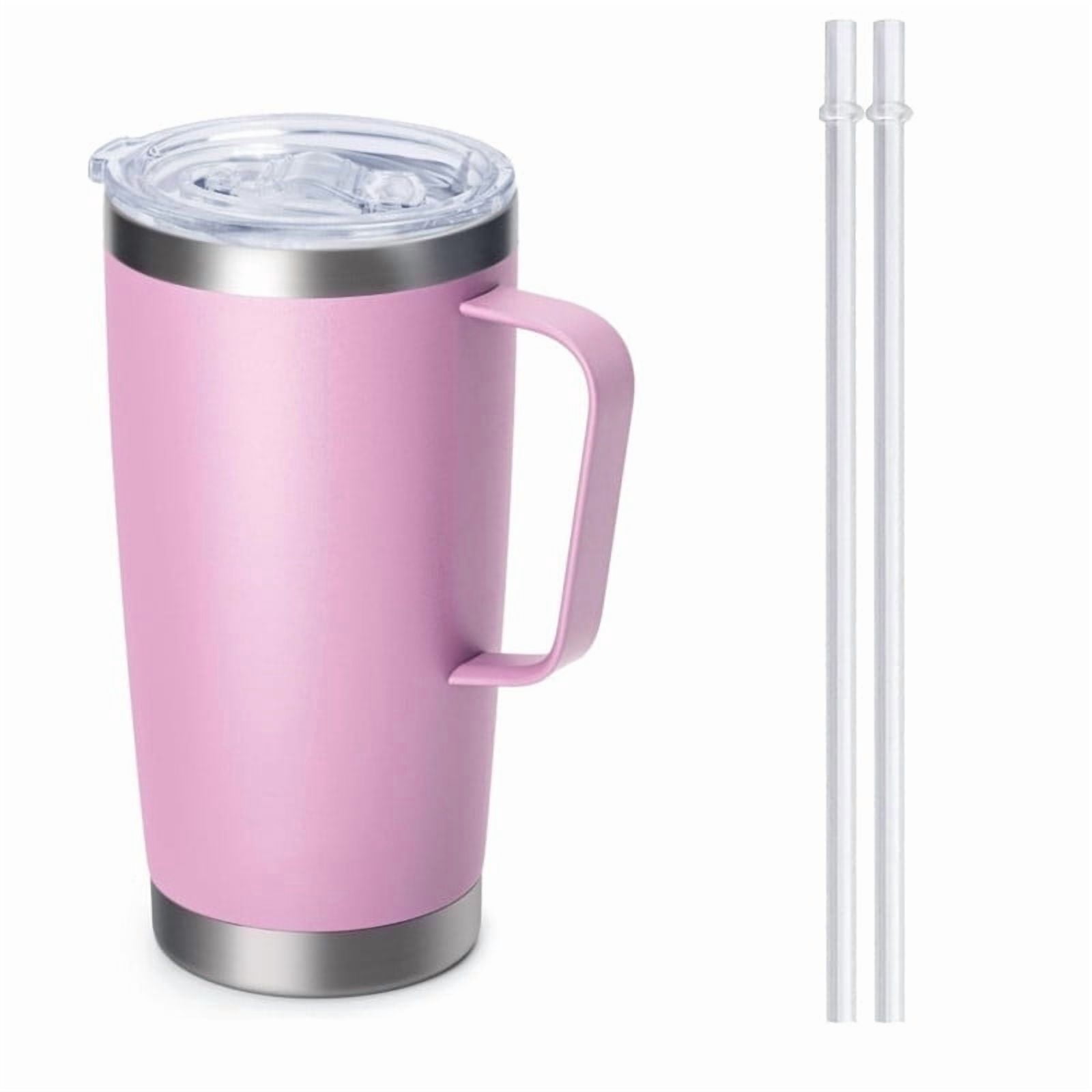 20 oz Tumbler Mug with Lid and 2 Straws, Insulated Travel Coffee Mug with  Handle, Double Wall Stainless Steel Vacuum Coffee Tumbler, Thermal Coffee  Cup(Pink) - Walmart.com
