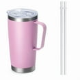 thumbnail image 1 of 20 oz Tumbler Mug with Lid and 2 Straws, Insulated Travel Coffee Mug with Handle, Double Wall Stainless Steel Vacuum Coffee Tumbler, Thermal Coffee Cup(Pink), 1 of 8