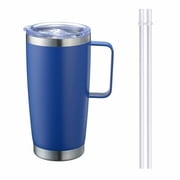 20 oz Tumbler Mug with Lid and 2 Straws, Insulated Travel Coffee Mug with Handle, Double Wall Stainless Steel Vacuum Coffee Tumbler, Thermal Coffee Cup(Navy Blu