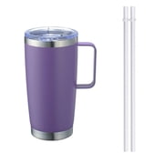 20 oz Tumbler Mug with Lid and 2 Straws, Insulated Travel Coffee Mug with Handle, Double Wall Stainless Steel Vacuum Coffee Tumbler, Thermal Coffee CupPurple