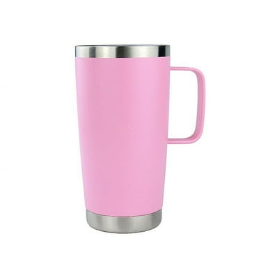 20 oz Tumbler Mug with Lid and Straw, Insulated Travel Coffee Mug with Handle, Double Wall Stainless Steel Vacuum Coffee Tumbler, Thermal Coffee Cup, Pink