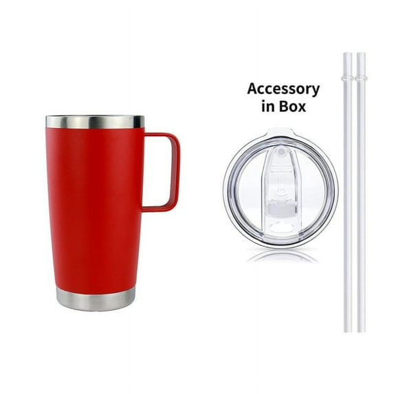 20 oz Tumbler Mug with Lid and Straw, Insulated Travel Coffee Mug with Handle, Double Wall Stainless Steel Vacuum Coffee Tumbler, Thermal Coffee Cup, Red