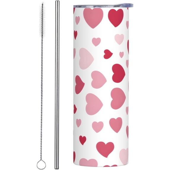 20 oz Tumbler Reusable Coffee Travel Mug with Lids and Straws, Leak Proof Coffee Cups Insulated Water Bottles Stainless Steel for Men, Women - Valentines