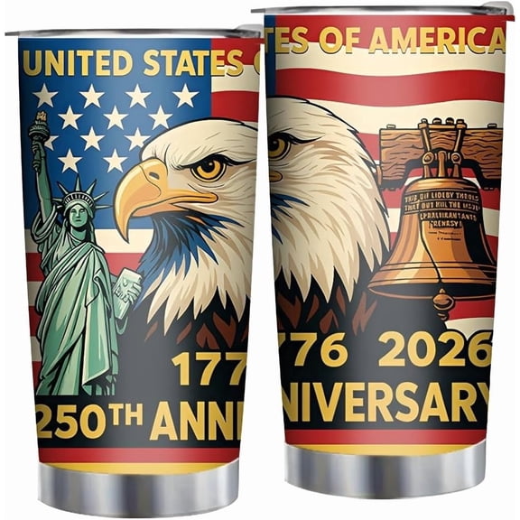 20 oz USA 250th Anniversary Tumbler 1776–2026, We The People Patriotic 250 Cup, American Independence 250 Years Commemorative Gift, 4th of July Gifts for Men Dad Husband, USA Anniversary Merchandise