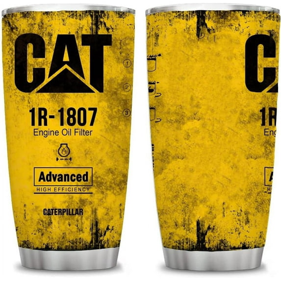 20 oz Yellow CAT 1R 1807 Engine Oil Filter Advanced High Efficiency Caterpillar Coffee Tumbler For Caterpillar Lover, Insulated Mug Cup For Mechanic Lover (CAT)