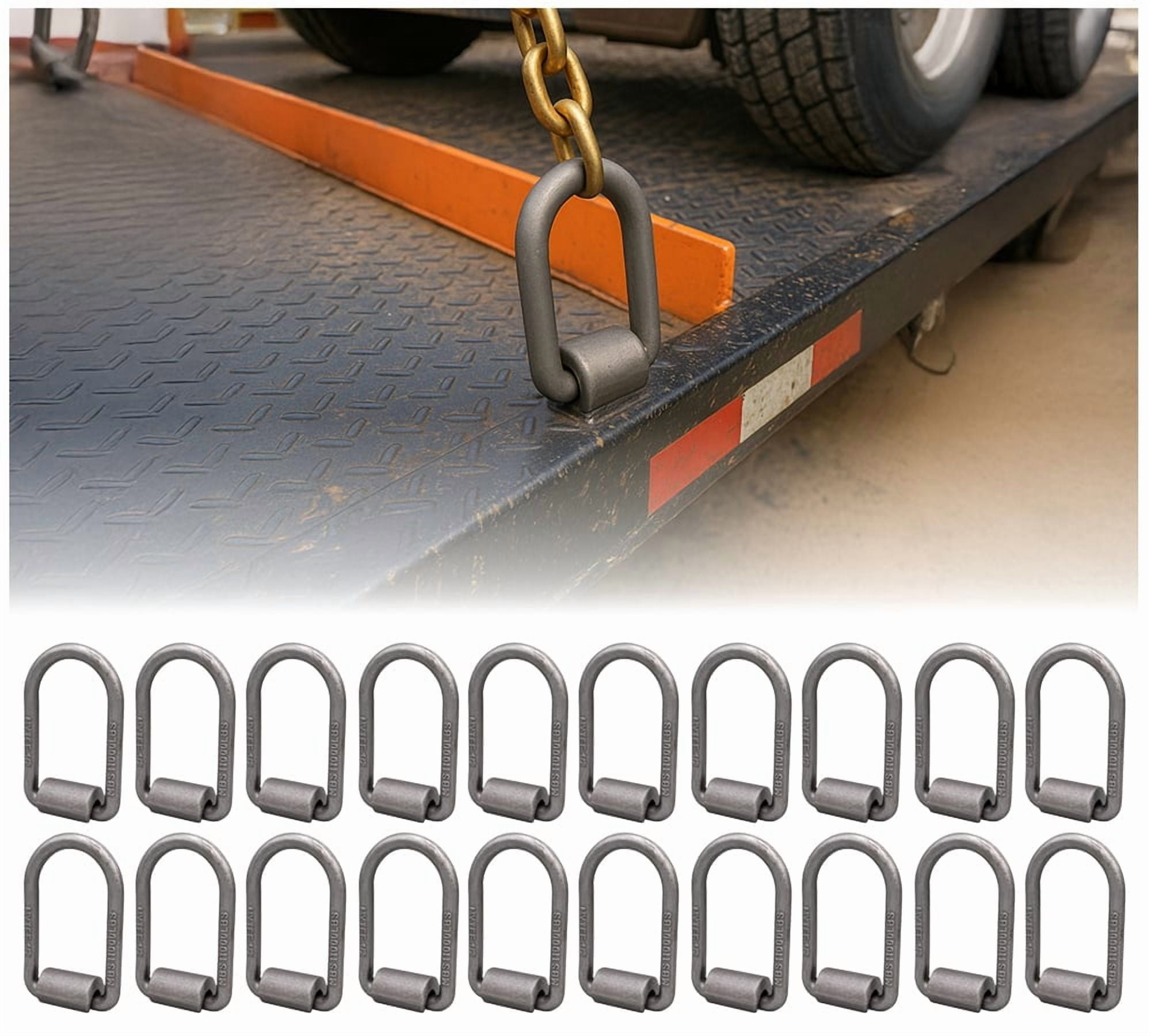 20 pack 1/2" Heavy Duty Weld-On Extended Forged D Ring w/ Mounting Brackets - 11000 lbs Bracking Strength - Tie Down Anchor D-Ring for Trailer, Truck Cargo, RV, ATV Tiedowns