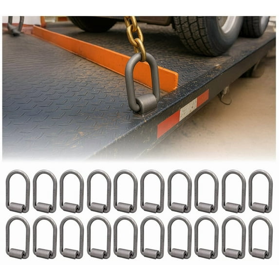 20 pack 1/2" Heavy Duty Weld-On Extended Forged D Ring w/ Mounting Brackets - 11000 lbs Bracking Strength - Tie Down Anchor D-Ring for Trailer, Truck Cargo, RV, ATV Tiedowns