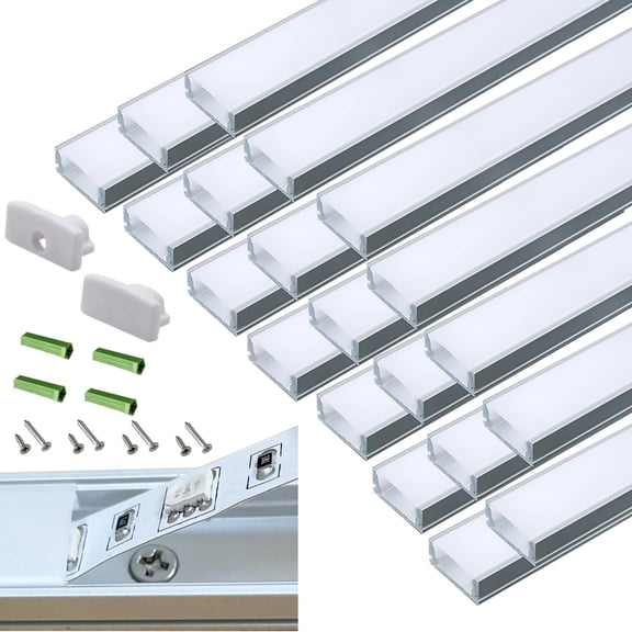 20-pack 3.3ft LED strip light diffuser aluminum low profile under cabinet lighting