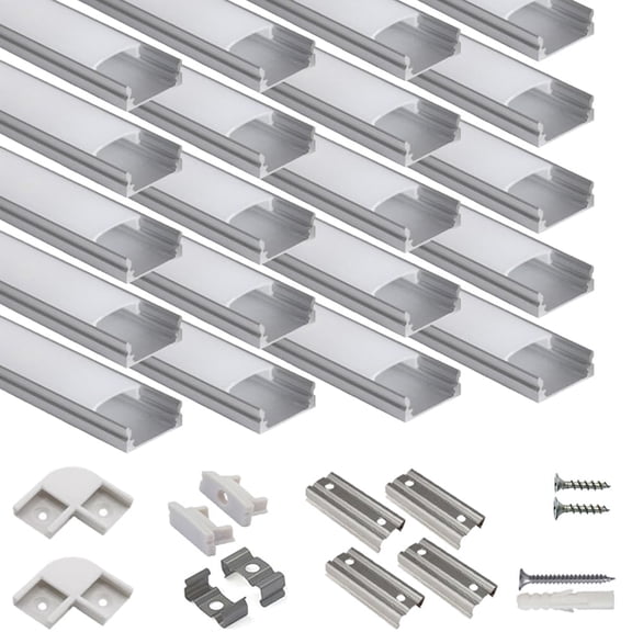 20-pack 3.3ft U-shape LED aluminum profile with mounting accessories