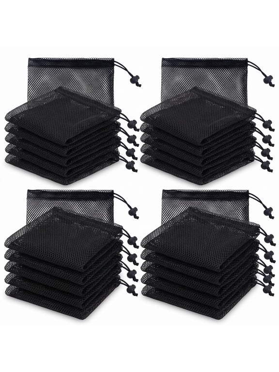 20 pack 8x12inch Nylon Mesh Drawstring Bags with Cord Lock Closure, Black, Laundry Delicates Washing Bag, Storage Sack for Basketball, Volleyball, Football, Golf Accessories