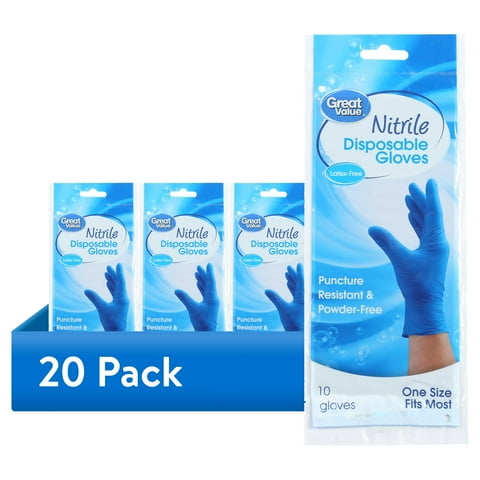 (20 pack) Great Value Puncture Resistant Nitrile Disposable Multipurpose Cleaning Gloves, Blue, 10 Count