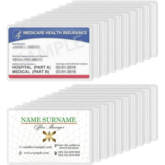 20 pack Medicare Card Protector Sleeves, DaKuan PVC Transparent Ferrule, Waterproof Reusable Frosted Badge Clip for ID Card, Bank Card, IC Card, Bus Card and Membership Card (60  90 mm)