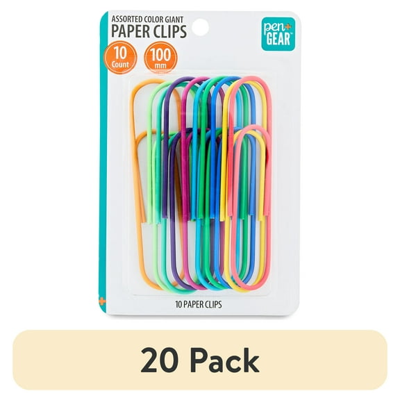 (20 pack) Pen+Gear Assorted Color Giant Paper Clips, 10 Count