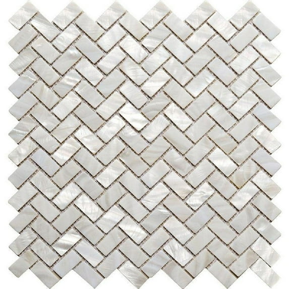 20 pack Powder White 10.6 in. x 11.2 in. Herringbone Polished Natural Shell Mosaic Floor and Wall Tile (16.49 sq. ft./Case)