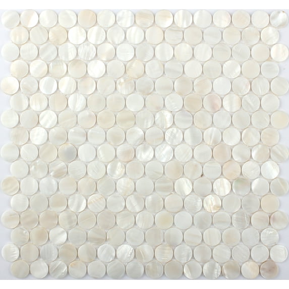 20 pack Shell White 11.6-in x 11.6-in Polished Natural Stone Penny Round Patterned Wall Tile (18.69 sq. ft./Case)