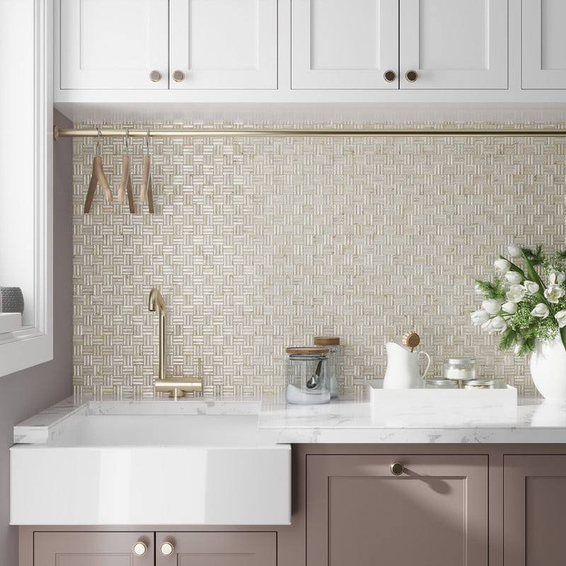 Beige Iridescent Shell Mosaic Tile for Kitchen and Bathroom