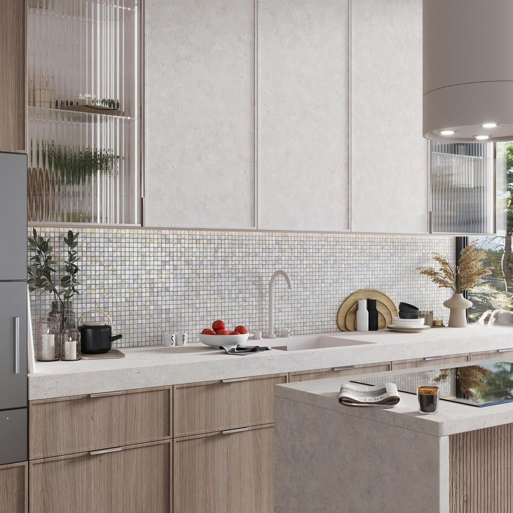12" x 12" Shell White Polished Mosaic Tile