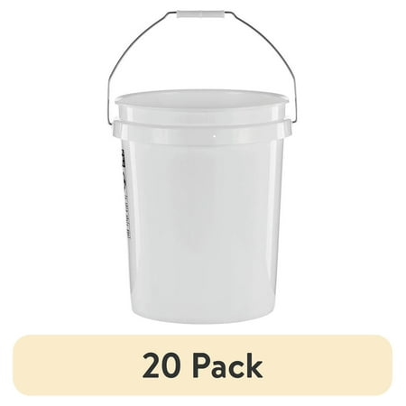(20 pack) United Solutions 5 Gallon Round Utility Bucket, Comfort Handle, Plastic, White, PN0149, 1 Each