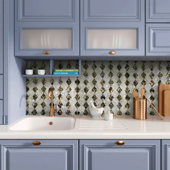 20 pack White 11.8 in. x 12 in. Polished Mother of Pearl Diamonds Wall Mosaic Tile (19.99 sq. ft./case)