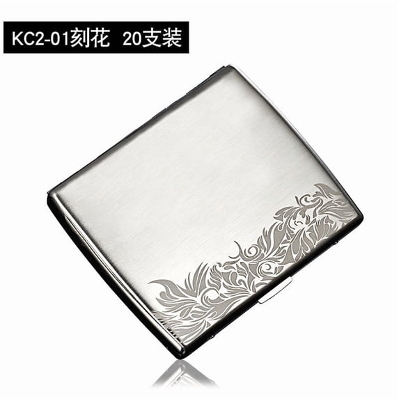 20-pack stainless steel cigarette box, portable ultra-thin flip-top cigarette holder, free engraving, customized creative birthday gift for men,SKU00336-单排花 20支粗烟/22支中支