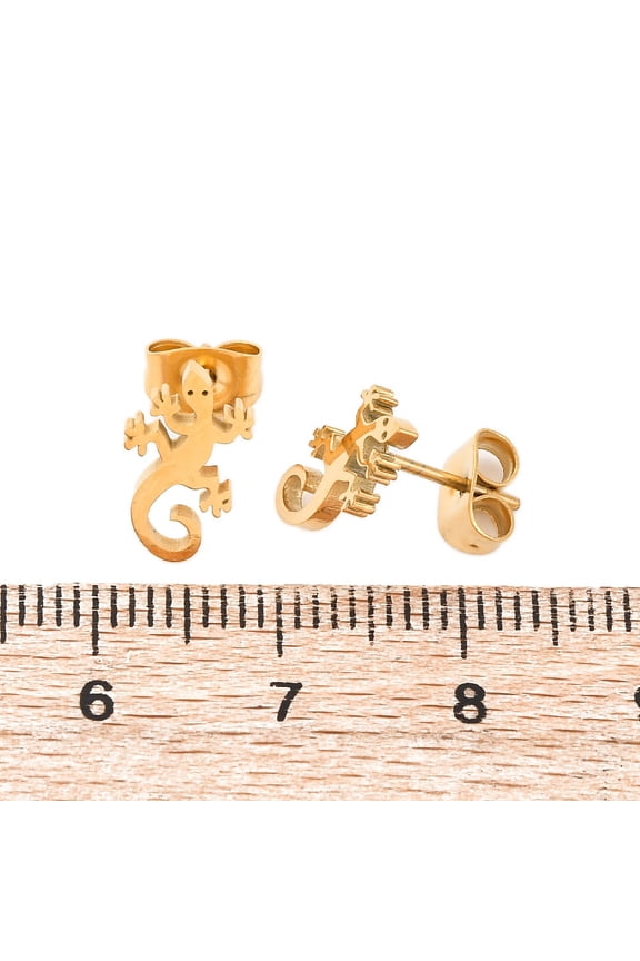 20 pair Hollow Out Gecko 304 Stainless Steel Stud Earrings Golden 12x7mm
