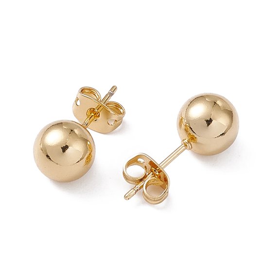 20 pair Rack Plating Brass Round Ball Stud Earrings for Women Lead Free Cadmium Free Real 18K golden Plated 18.5x8mm Pin: 0.7mm