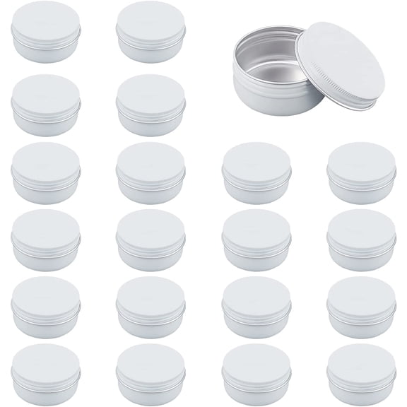 20 pc 20 Packs 1.7 oz Round Aluminum Cans Tin Silver Screw Top Metal Lid Containers for Spices Candies Tea or Gift Giving