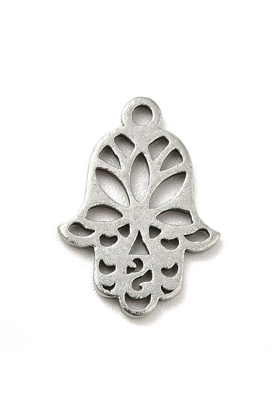 20 pc 201 Stainless Steel Pendants Hamsa Hand Charms Stainless Steel Color 14x10x1mm Hole: 1.2mm
