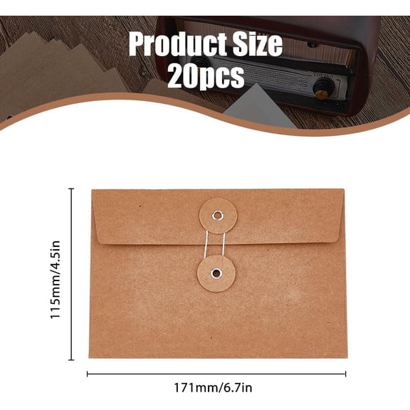 20 pc 20pcs Brown Kraft Paper Envelopes Kraft String File Folder Filing Envelopes Retro Buckle Blank Kraft Paper Envelopes Tie Closure File Jacket Document Organizer 115x171x0.6mm