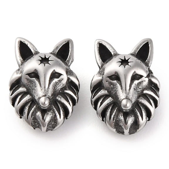 20 pc 304 Stainless Steel Beads Fox Silver 10x7x5mm Hole: 1.6mm