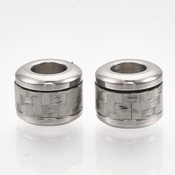 20 pc 304 Stainless Steel European Beads with Fiber Large Hole Beads Column with Basket Weave Pattern Stainless Steel color Light Grey 10x8mm Hole: 5mm