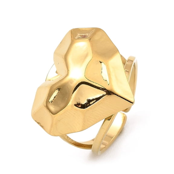 20 pc 304 Stainless Steel Open Cuff Rings Hammered Heart Real 18K golden Plated Inner Diameter: 17mm