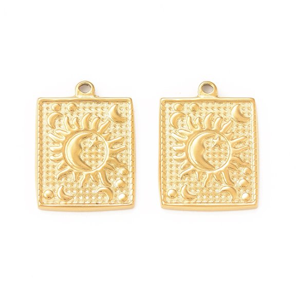 20 pc 304 Stainless Steel Pendants Rectangle with Sun Moon Real 18K golden Plated 22x17x2mm Hole: 1.5mm