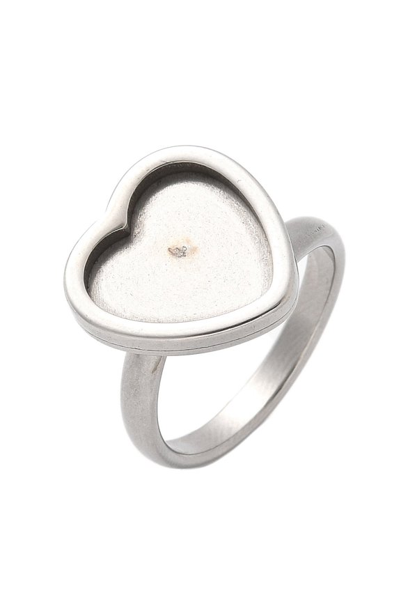 20 pc 304 Stainless Steel Ring Components Pad Ring Setting Heart Stainless Steel Color Tray: 11x11mm Inner Diameter: 17mm