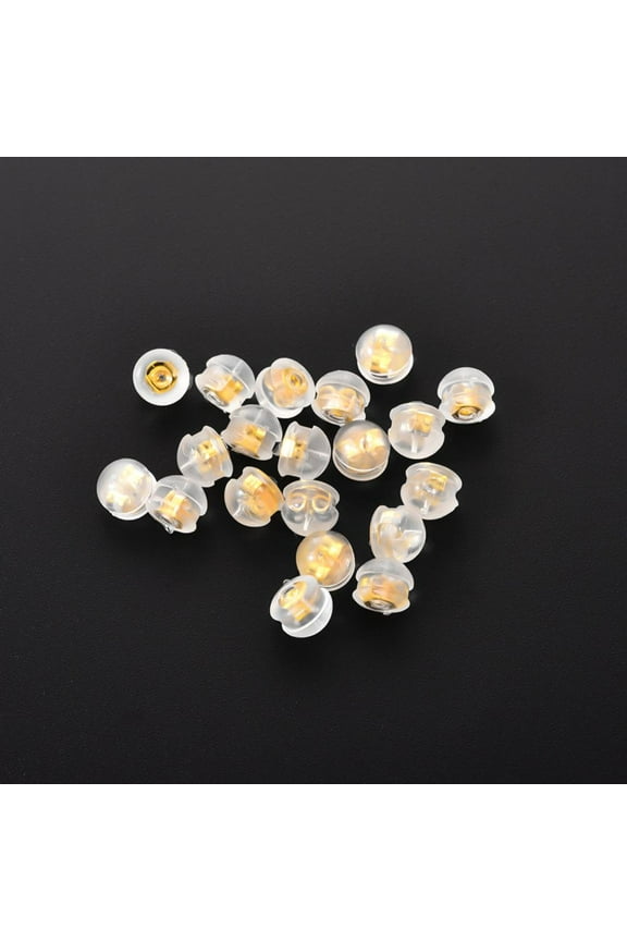 20 pc 316 Surgical Stainless Steel Ear Nuts with TPE Plastic Findings Earring Backs Half Round/Dome Real 18K Gold Plated 4.5x5mm